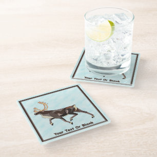 Folk Art Caribou/Reindeer Glass Coaster