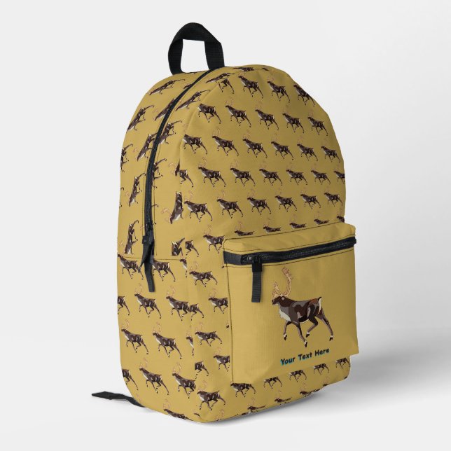 Folk Art Caribou/Reindeer Printed Backpack (Back Corner Left)