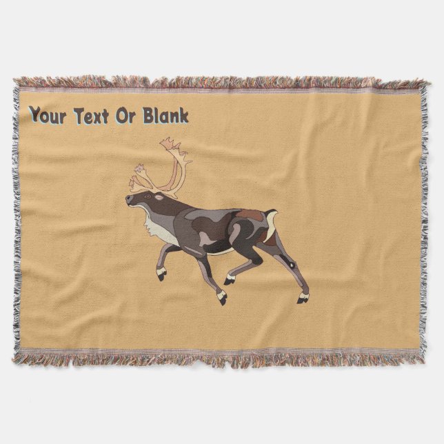 Folk Art Caribou/Reindeer Throw Blanket (Front)