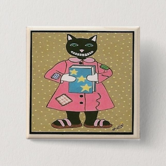 Folk Art CAT 2 Inch Square Button (Front)