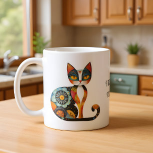 Folk Art Cat Humor "I Don't Shed. I Decorate."  Coffee Mug