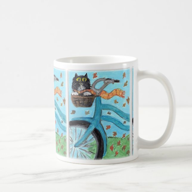 Folk Art Cat in Bike Basket Coffee Mug (Right)