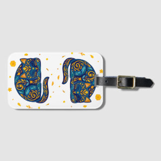 Folk Art Cat in Blue Luggage Tag