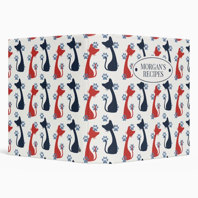 Folk Art Cat Pattern | Farmhouse Kitchen Recipe Binder (Background)