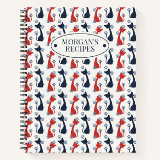Folk Art Cat Pattern | Farmhouse Kitchen Recipe Notebook