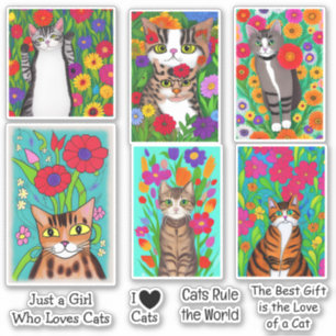 Folk Art Cats and Colourful Flowers