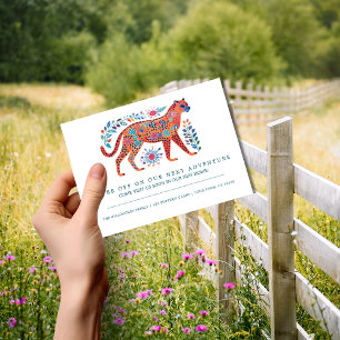 Folk Art Cheetah Moving Announcement Postcard