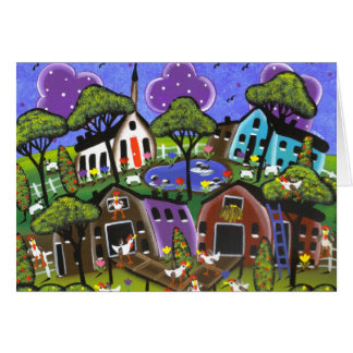Folk Art Chicken Flock By Lori Everett Card