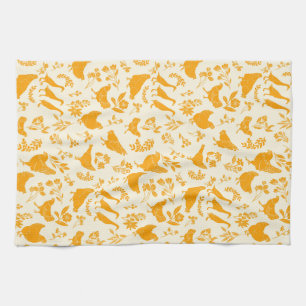 Folk Art Chickens & Ducks in Goldenrod Yellow Kitchen Towel