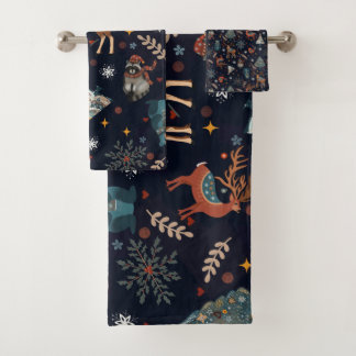 Folk Art Christmas Bath Towel Set