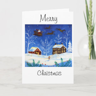 Folk Art Christmas Card with Santa