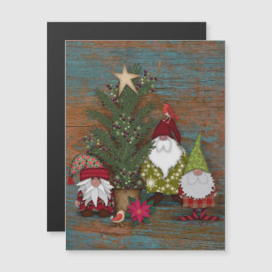 Folk Art Christmas Tree and Gnomes Decoration Magnetic Invitation