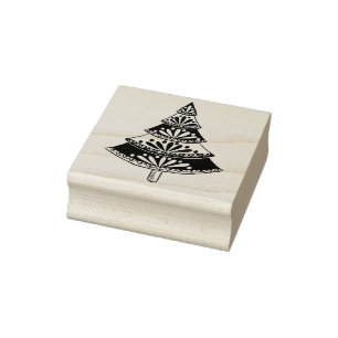Folk Art Christmas Tree Rubber Stamp