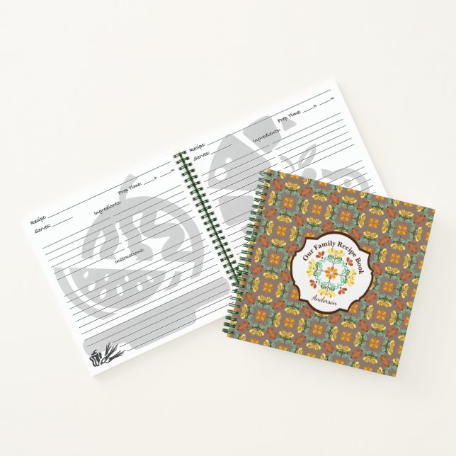 Folk Art Chrysanthemum Autumn Pattern Personalized Notebook (Inside)