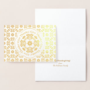 Folk Art Chrysanthemum Personalized Thanksgiving Foil Card