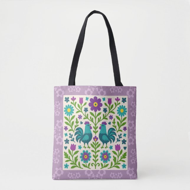 Folk Art Cockerel Tote Bag (Devant)