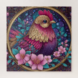 Folk Art Colorful Rooster Jigsaw Puzzle
