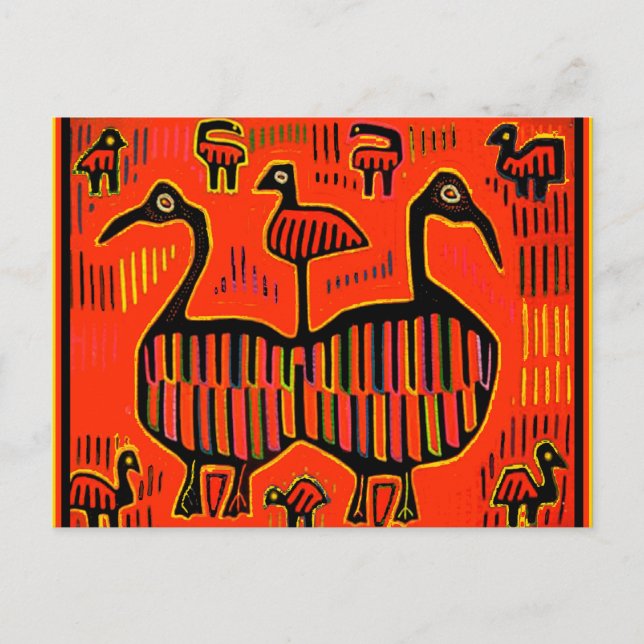 Folk Art Colourful Birds Postcard (Front)
