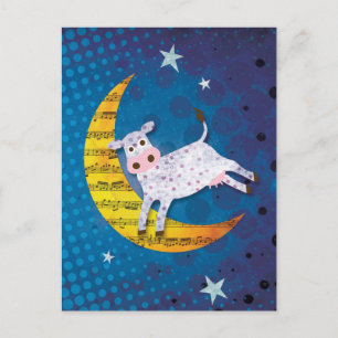 Folk Art Cow Jumped Over the Moon Nursery Rhyme Postcard