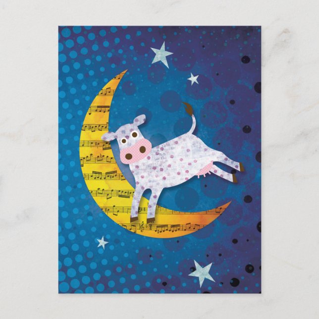 Folk Art Cow Jumped Over the Moon Nursery Rhyme Postcard (Front)