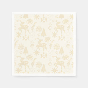 Folk Art Deer Forest Off White Napkin