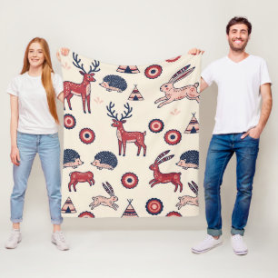 Folk Art Deer Hedgehog Nordic Forest Blanket