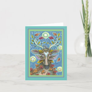 FOLK ART DEER IN AUTUMN FOREST, BIRD NEST Blank Card