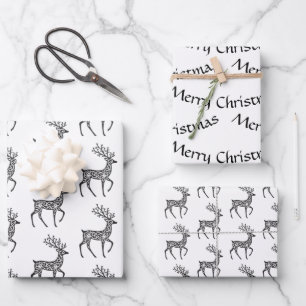 Folk Art Deer Pattern Wrapping Paper Sheet