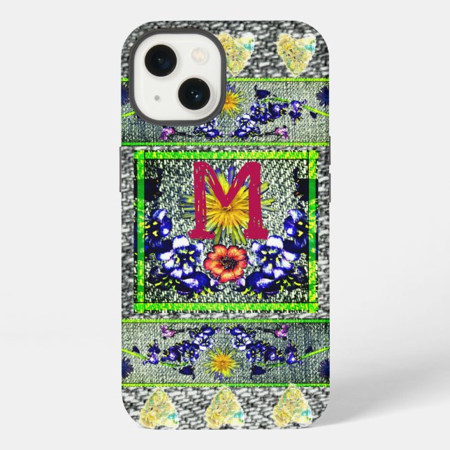 Folk Art Denim initial Hippie iPhone Case (Back)
