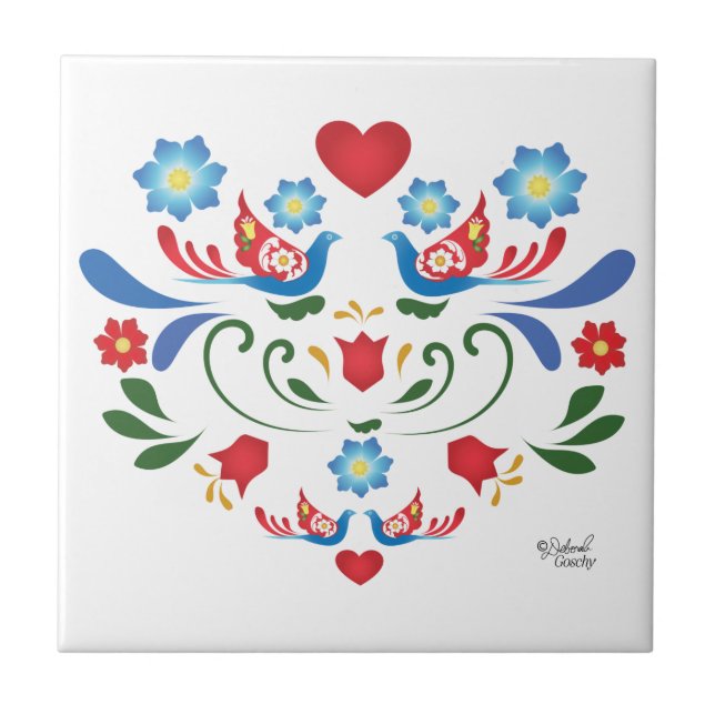 Folk-Art Design Ceramic Tile (Front)