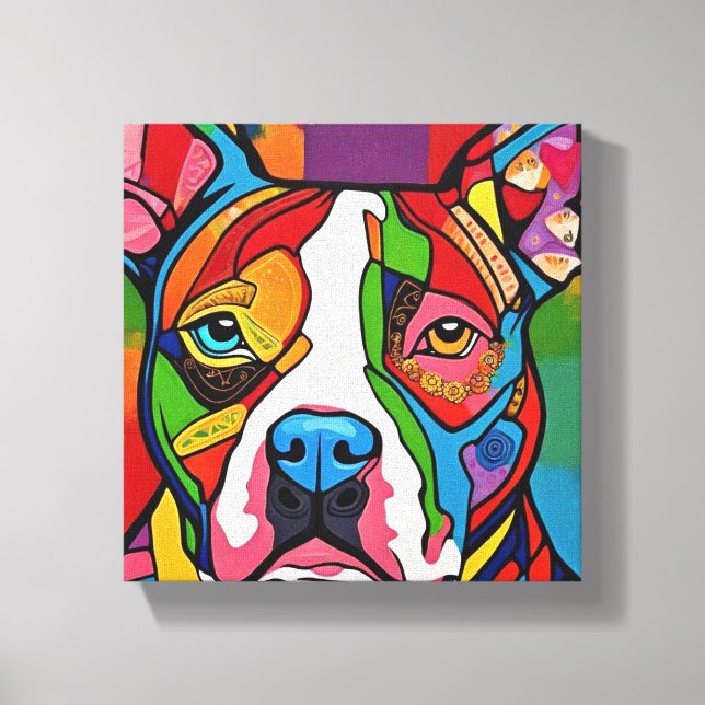 Folk Art Dog Pitbull Canvas Print (Front)