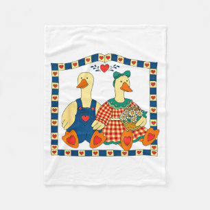 Folk Art Duck Couple With Flowers Country Farmhous Fleece Blanket