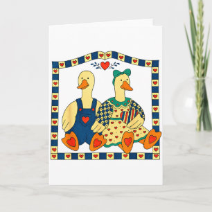 Folk Art Duck Couple With Hearts Country Farmhouse Card