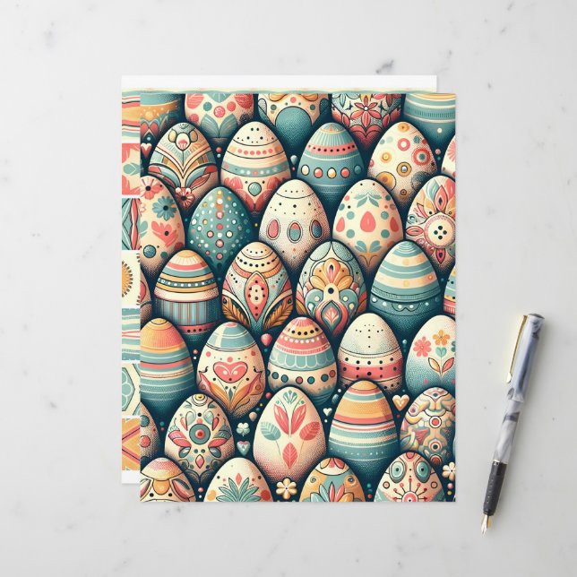Folk Art Easter Eggs Scrapbook Paper (Front/Back In Situ)