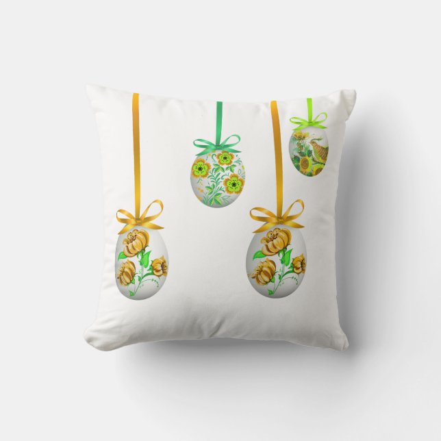 Folk Art Eggs (Ukrainian-inspired) Throw Pillow (Front)