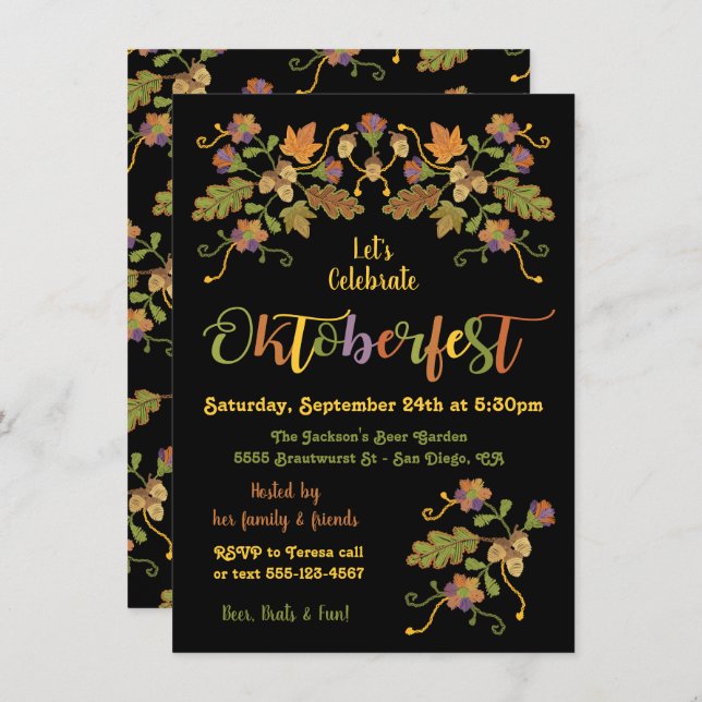 Folk Art Embroidery Oktoberfest Invitations (Front/Back)