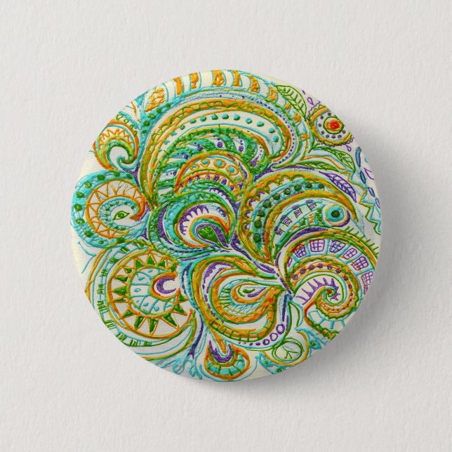 Folk Art Fantasy Pattern 2 Inch Round Button (Front)