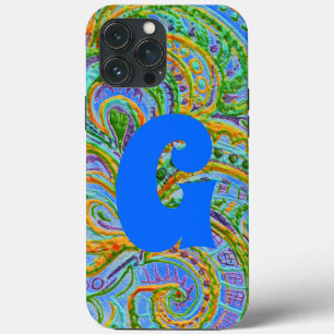 Folk Art Fantasy Pattern and Monogram  iPhone 13 Pro Max Case