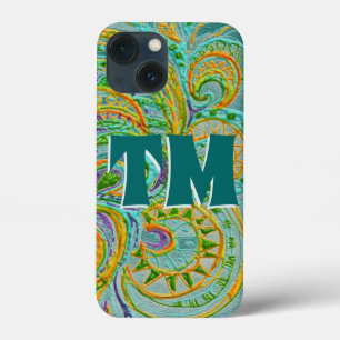 Folk Art Fantasy Pattern And your Letters iPhone 13 Mini Case