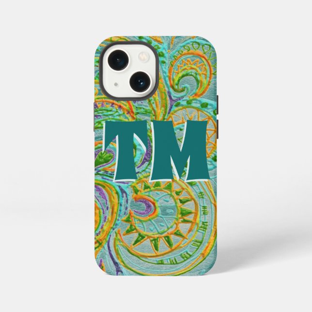 Folk Art Fantasy Pattern And your Letters iPhone Case (Back)