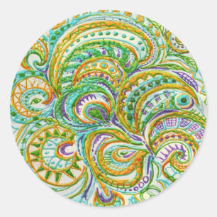 Folk Art Fantasy Pattern Classic Round Sticker