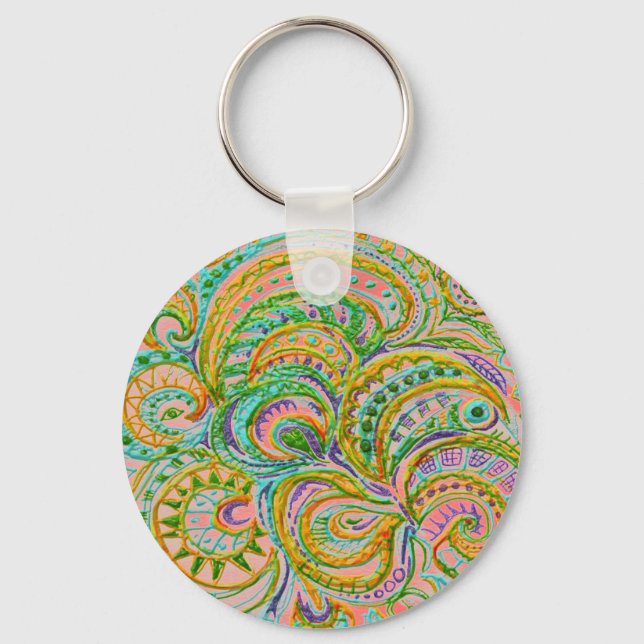 Folk Art Fantasy Pattern Keychain (Front)