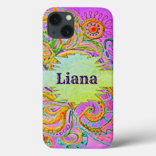 Folk Art Fantasy Pattern & Name iPhone 13 Case