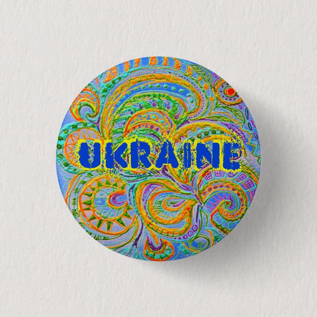 Folk Art Fantasy Pattern Ukraine Keychain 1 Inch Round Button (Front)