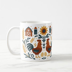 Folk Art Farm Rooster Coffee Mug