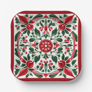 Folk-Art Festive Square Paper plates | Party Plate