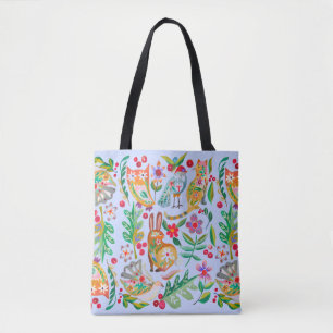 Folk Art Floral Animal Friends Customizable Tote Bag