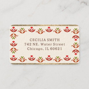     Folk Art Floral Border Cute Cozy Rustic Autumn Business Card