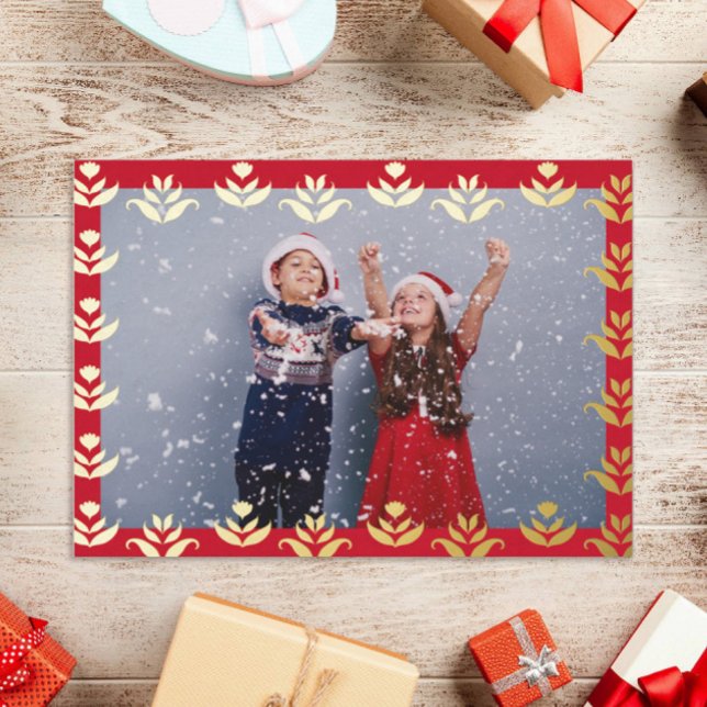  Folk Art Floral Border Cute Cozy Rustic Christmas Foil Holiday Card (Creator Uploaded)