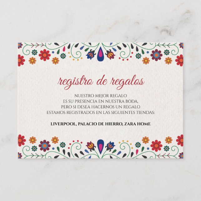 Folk Art Floral Botanical Fiesta Spanish Wedding Enclosure Card (Front)